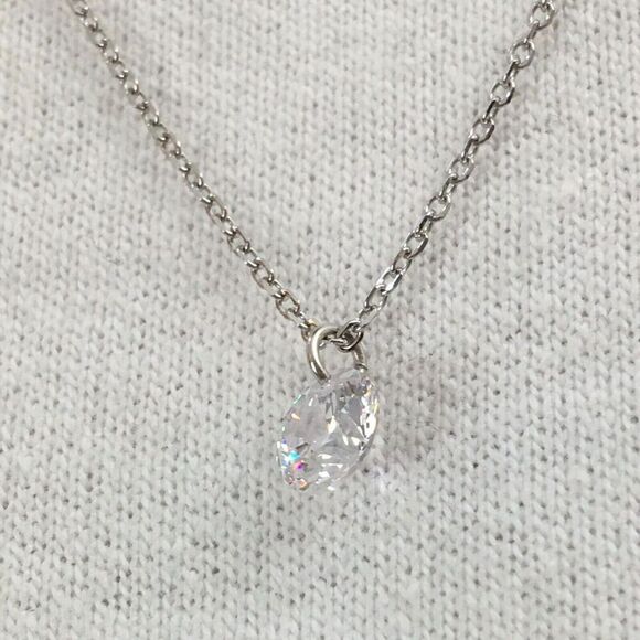 Sterling Silver Necklace Cubic Zirconia CZ 6mm Charm 17.5in Chain - Picture 6 of 16